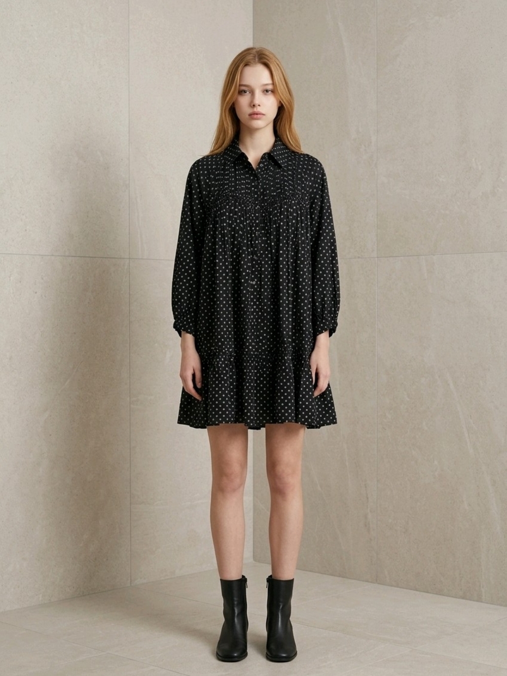 Free People Black Full Swing Mini Dress Size Small Shift Tiered Boho Ruffle